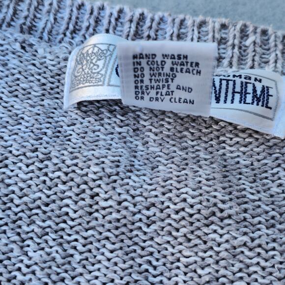 Vintage  80s Retro Chunky Knit Floral Plaid  Granny Cardigan Sweater Size 18/20 - Picture 4 of 8